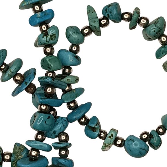 Vintage Southwest Blue & Green Turquoise Chip Necklace With Silver Beads 48" - Picture 6 of 11